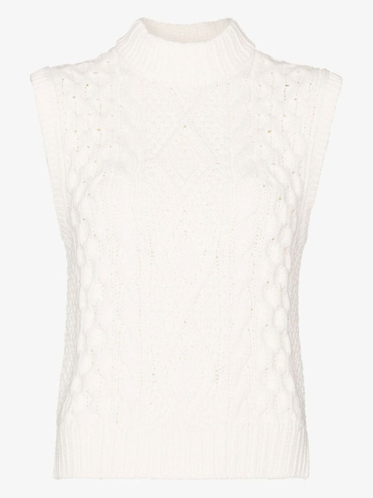 White Aran Cable Knit Sweater Vest