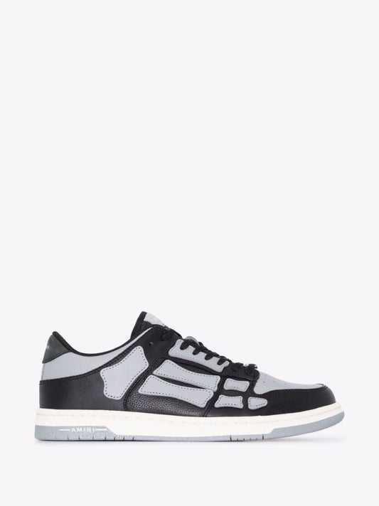 Black and Grey Skel-top Low Leather Sneakers