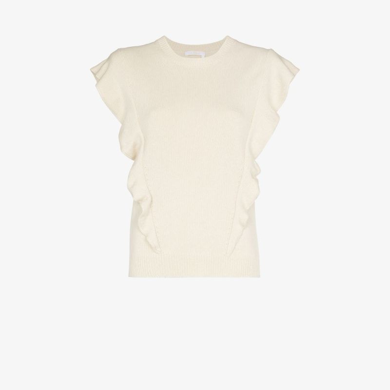 Ruffled Sleeveless Cashmere Sweater
