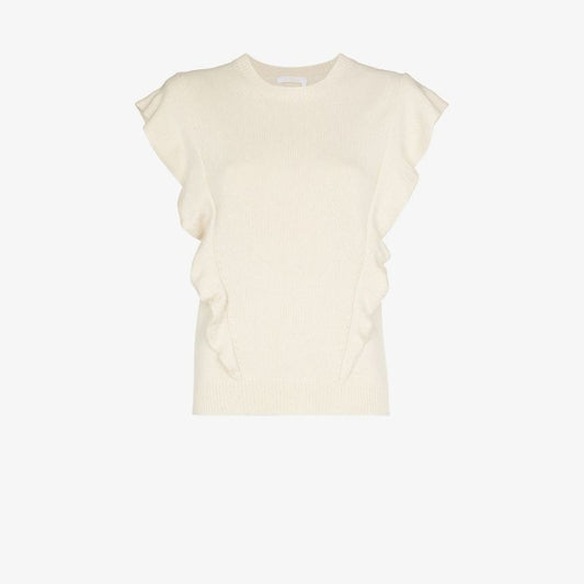 Ruffled Sleeveless Cashmere Sweater