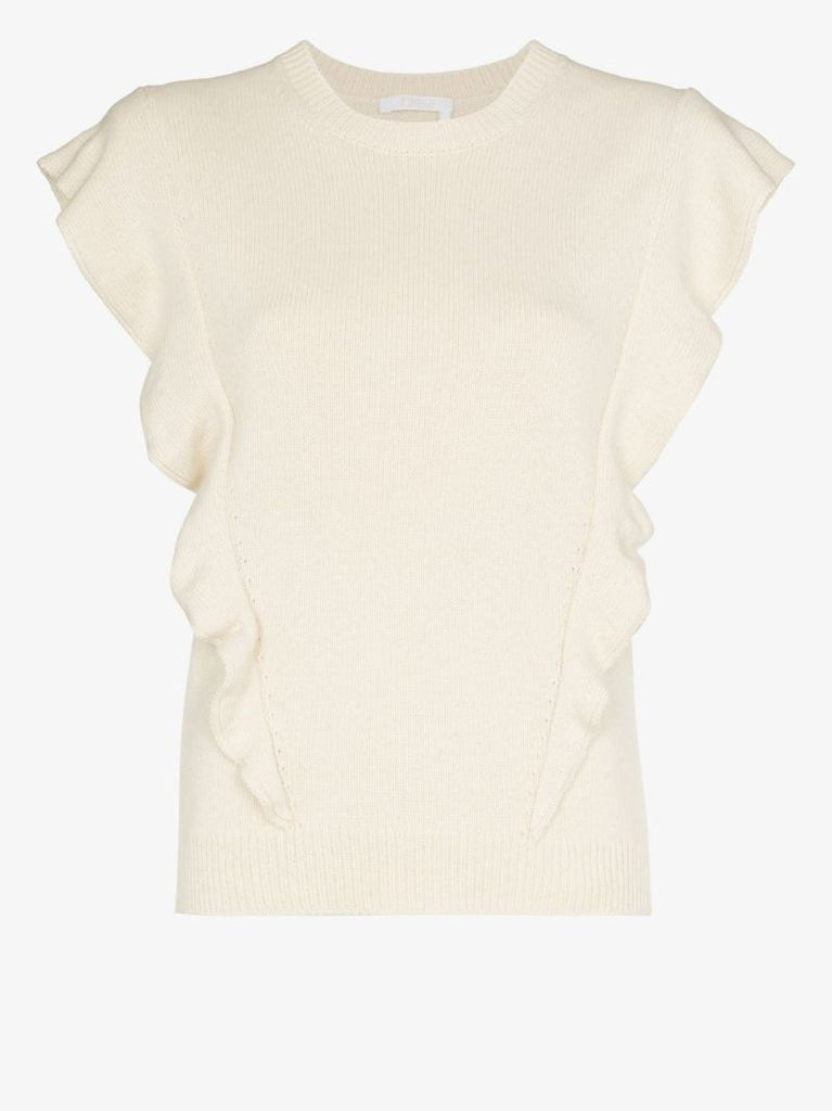 Ruffled Sleeveless Cashmere Sweater