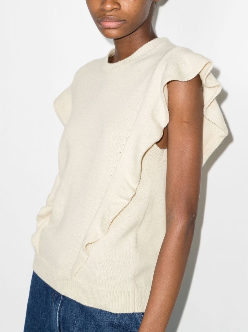 Ruffled Sleeveless Cashmere Sweater
