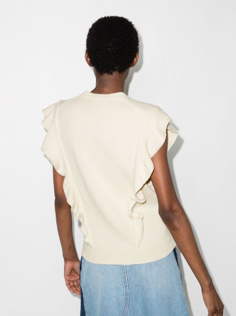Ruffled Sleeveless Cashmere Sweater