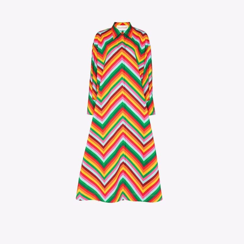 Chevron Striped Cotton Maxi Dress