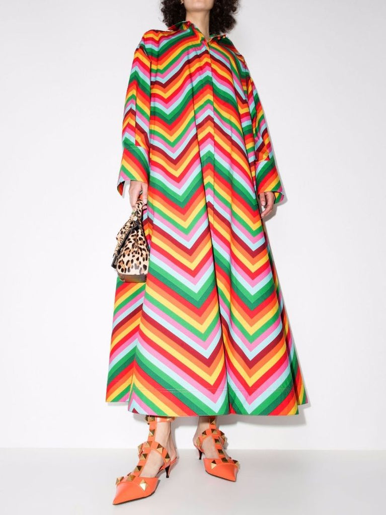 Chevron Striped Cotton Maxi Dress