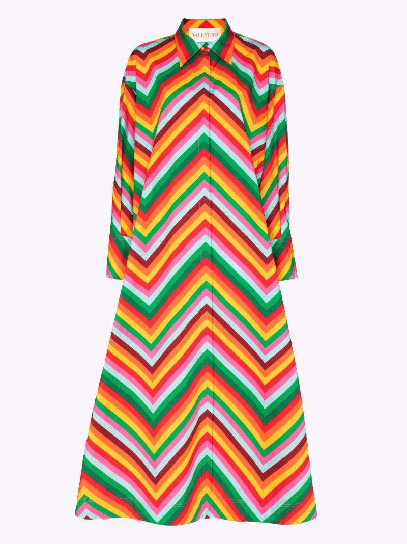 Chevron Striped Cotton Maxi Dress