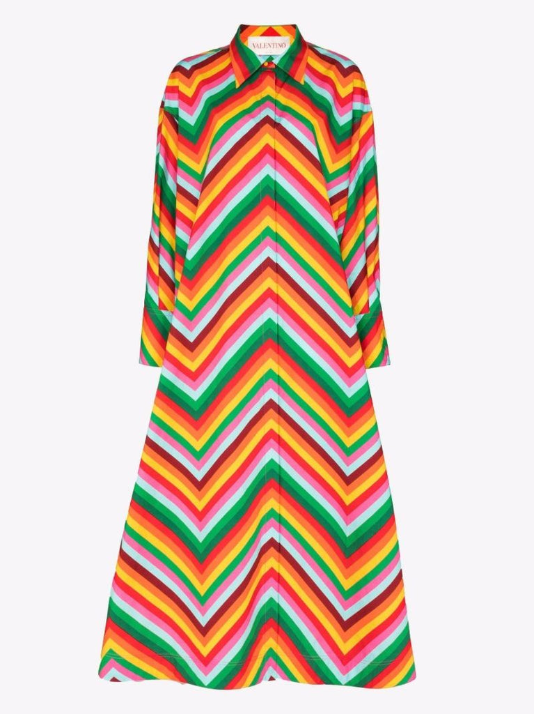 Chevron Striped Cotton Maxi Dress