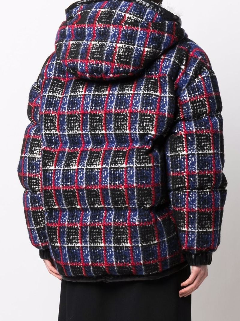Blue Echelle Checked Bomber Jacket