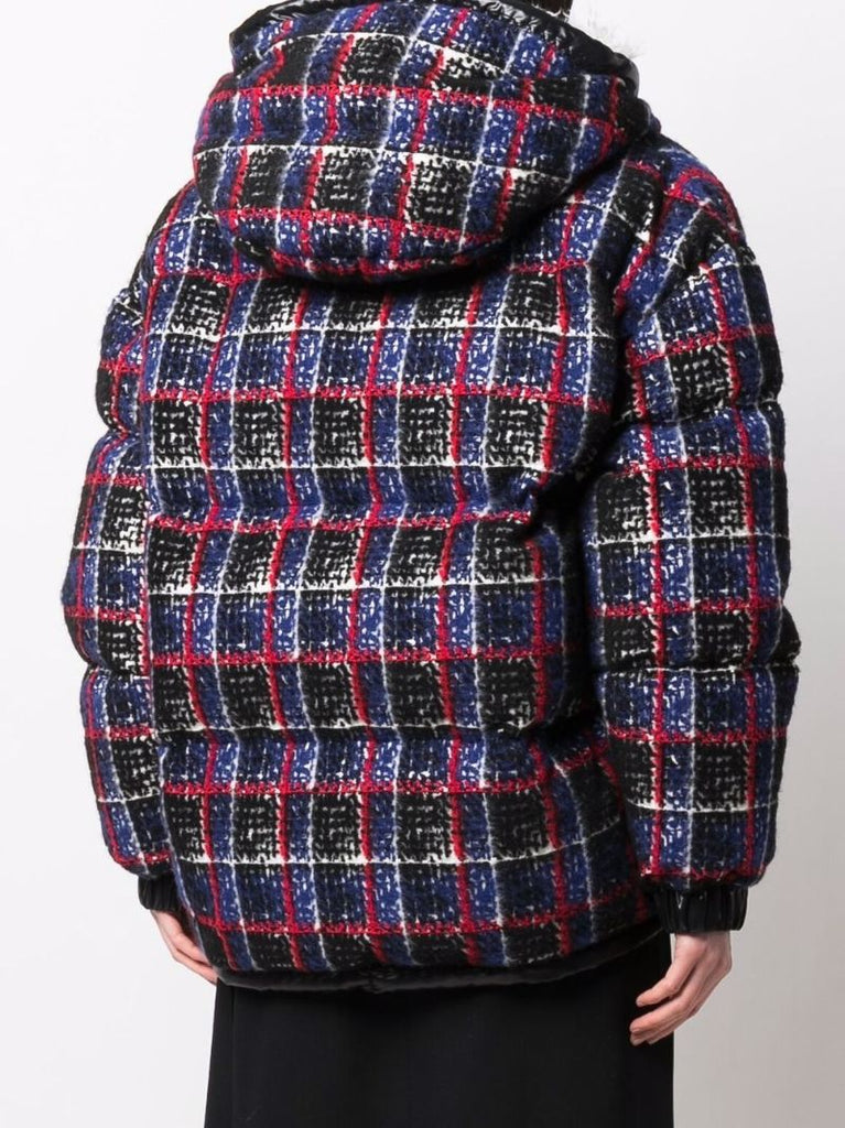 Blue Echelle Checked Bomber Jacket