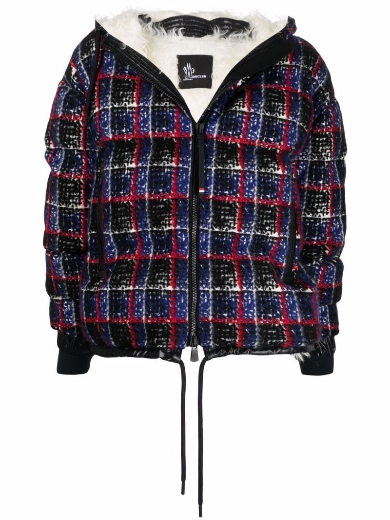 Blue Echelle Checked Bomber Jacket
