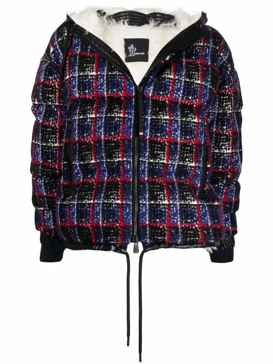 Blue Echelle Checked Bomber Jacket