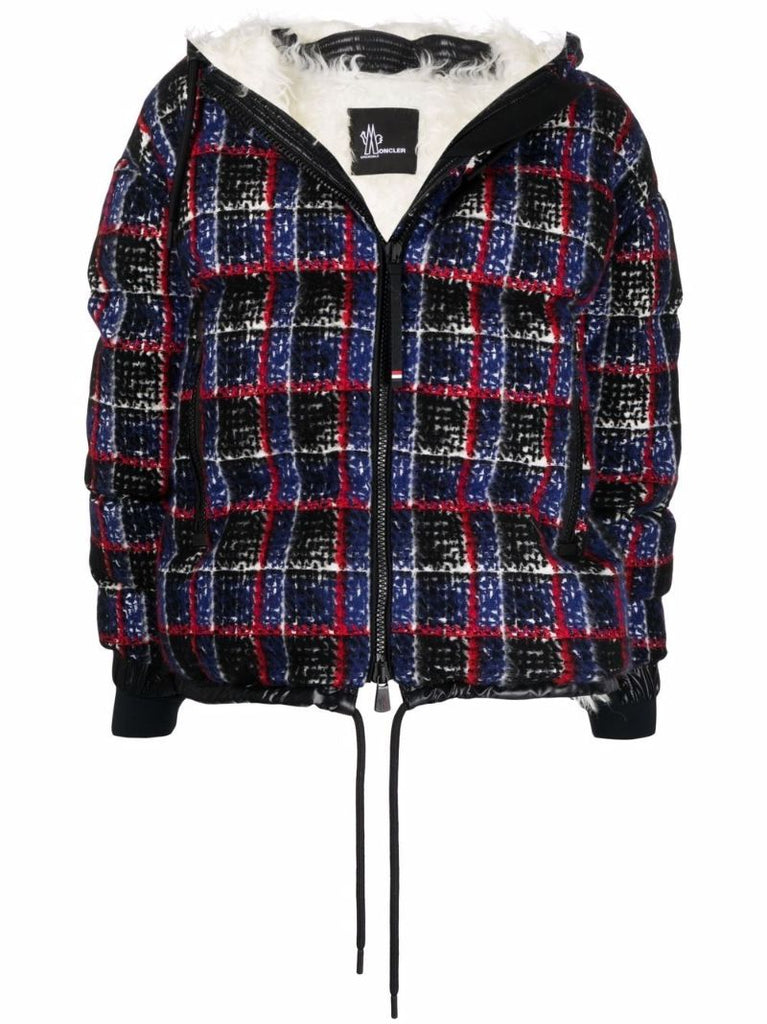Blue Echelle Checked Bomber Jacket