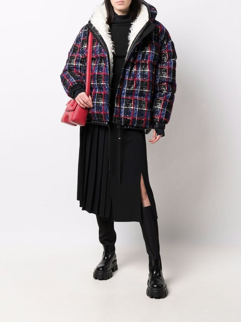 Blue Echelle Checked Bomber Jacket