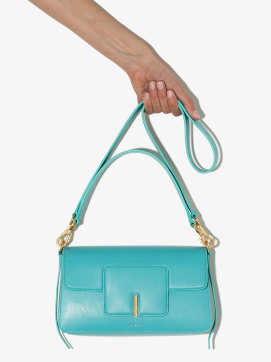 Blue Georgia Leather Shoulder Bag