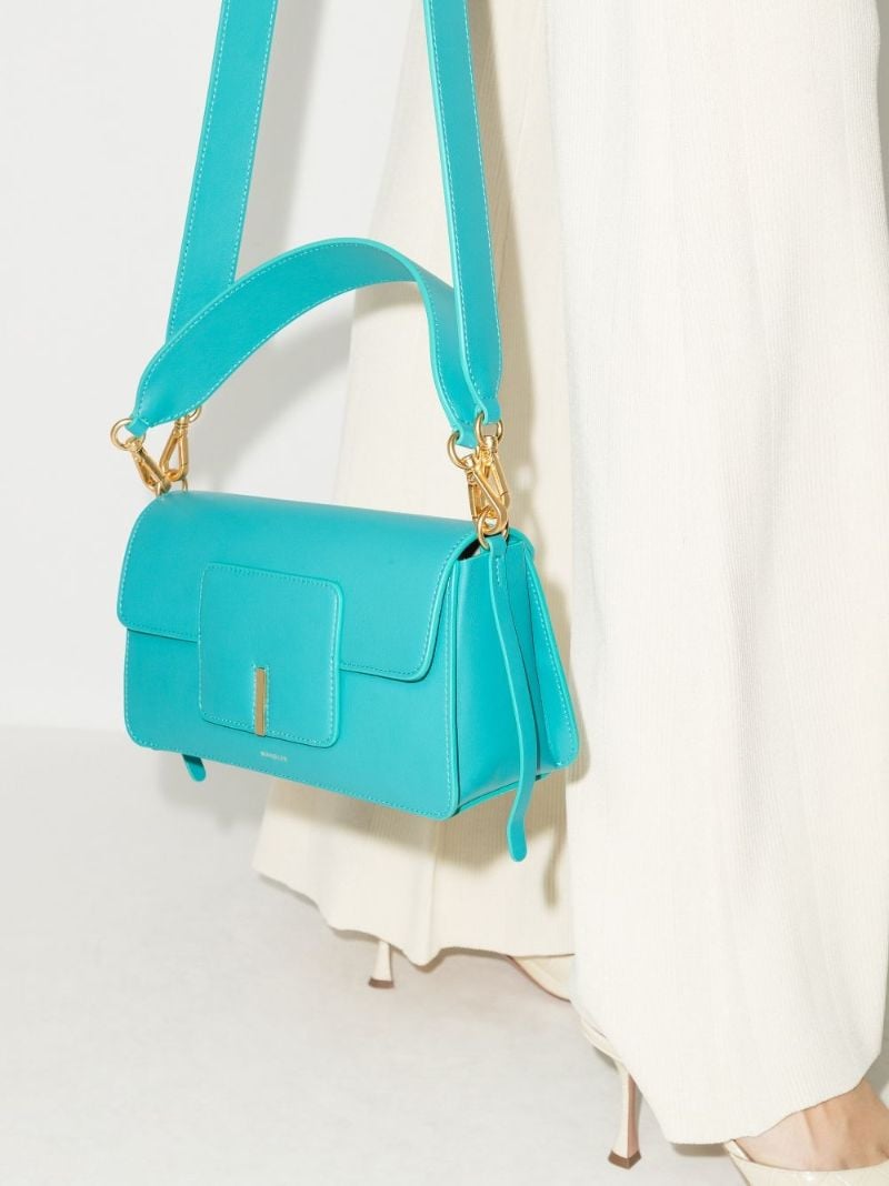 Blue Georgia Leather Shoulder Bag