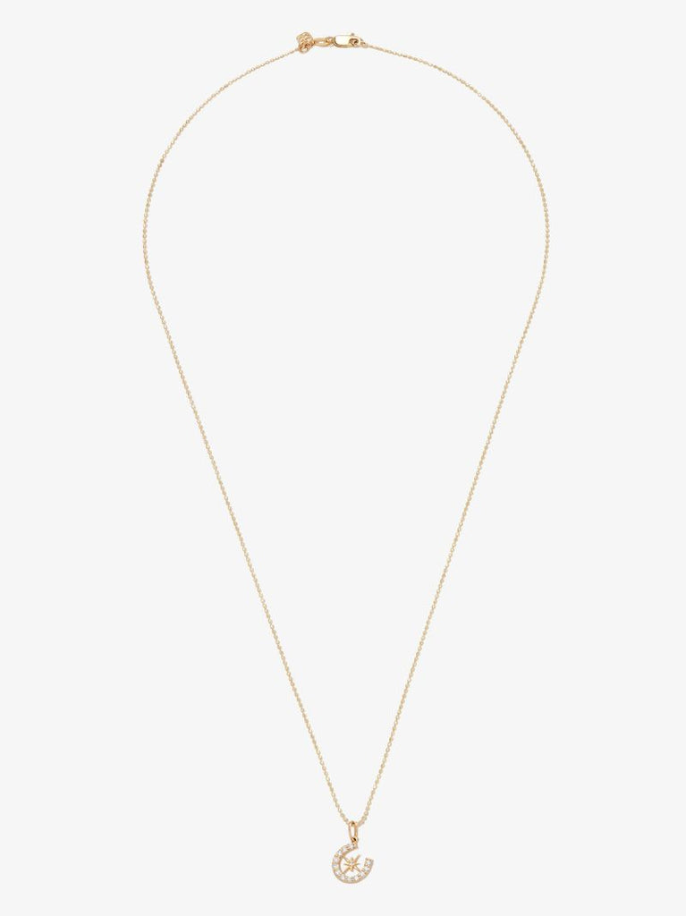 14k Yellow Gold Starburst Horseshoe Diamond Necklace