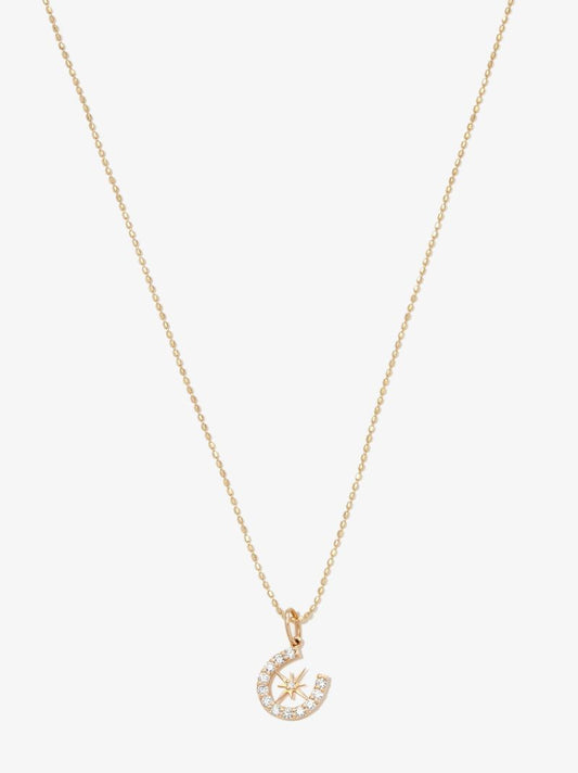 14k Yellow Gold Starburst Horseshoe Diamond Necklace