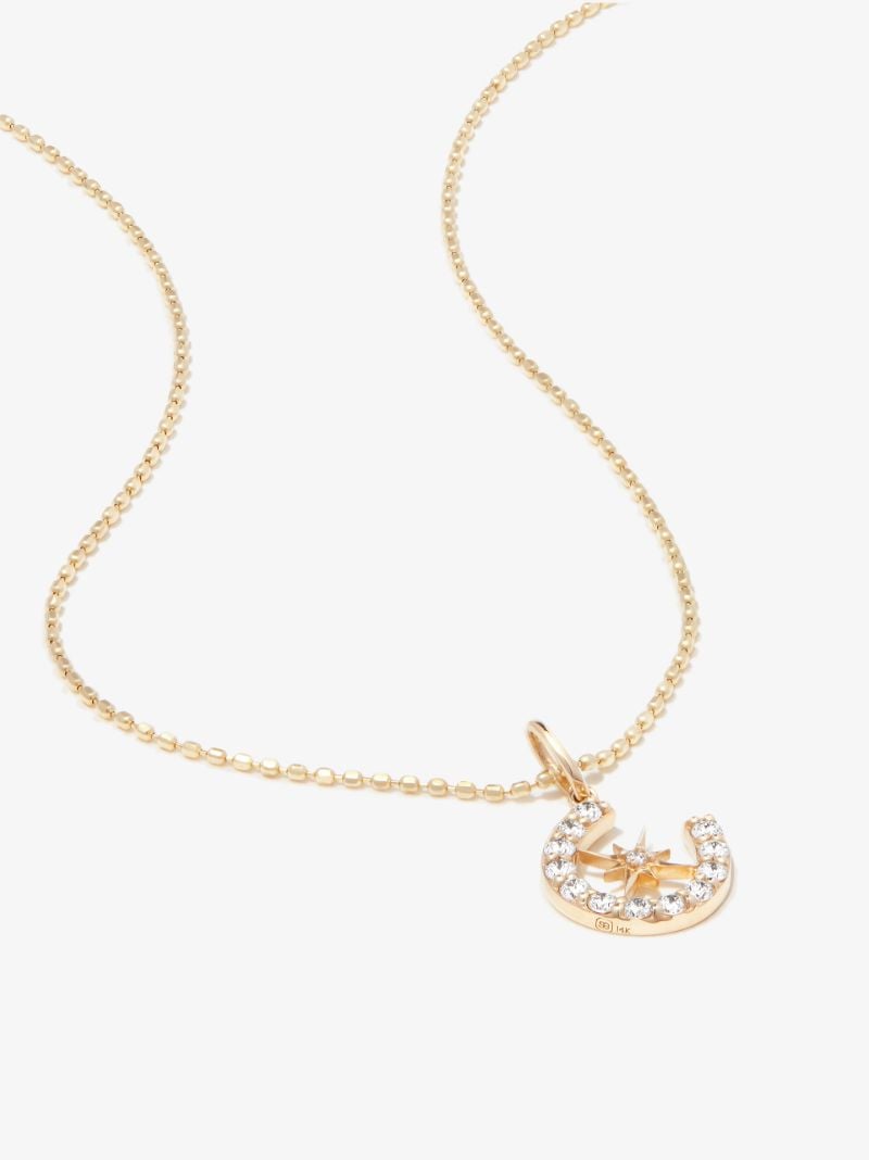 14k Yellow Gold Starburst Horseshoe Diamond Necklace