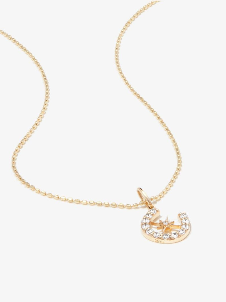 14k Yellow Gold Starburst Horseshoe Diamond Necklace