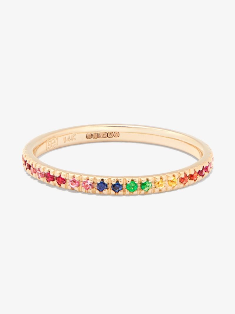 14k Yellow Gold Rainbow Gemstone Eternity Ring