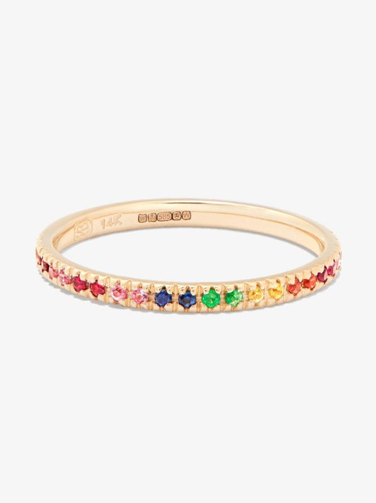 14k Yellow Gold Rainbow Gemstone Eternity Ring
