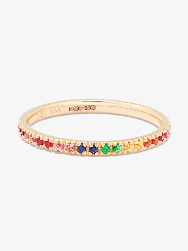 14k Yellow Gold Rainbow Gemstone Eternity Ring