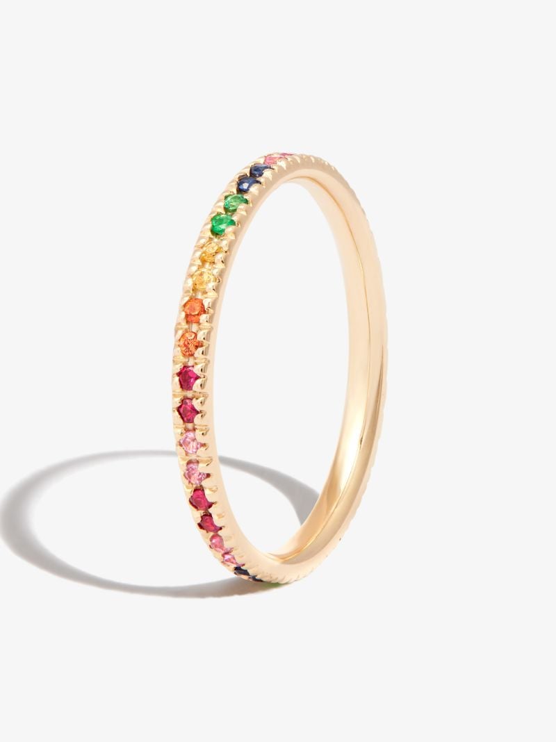14k Yellow Gold Rainbow Gemstone Eternity Ring