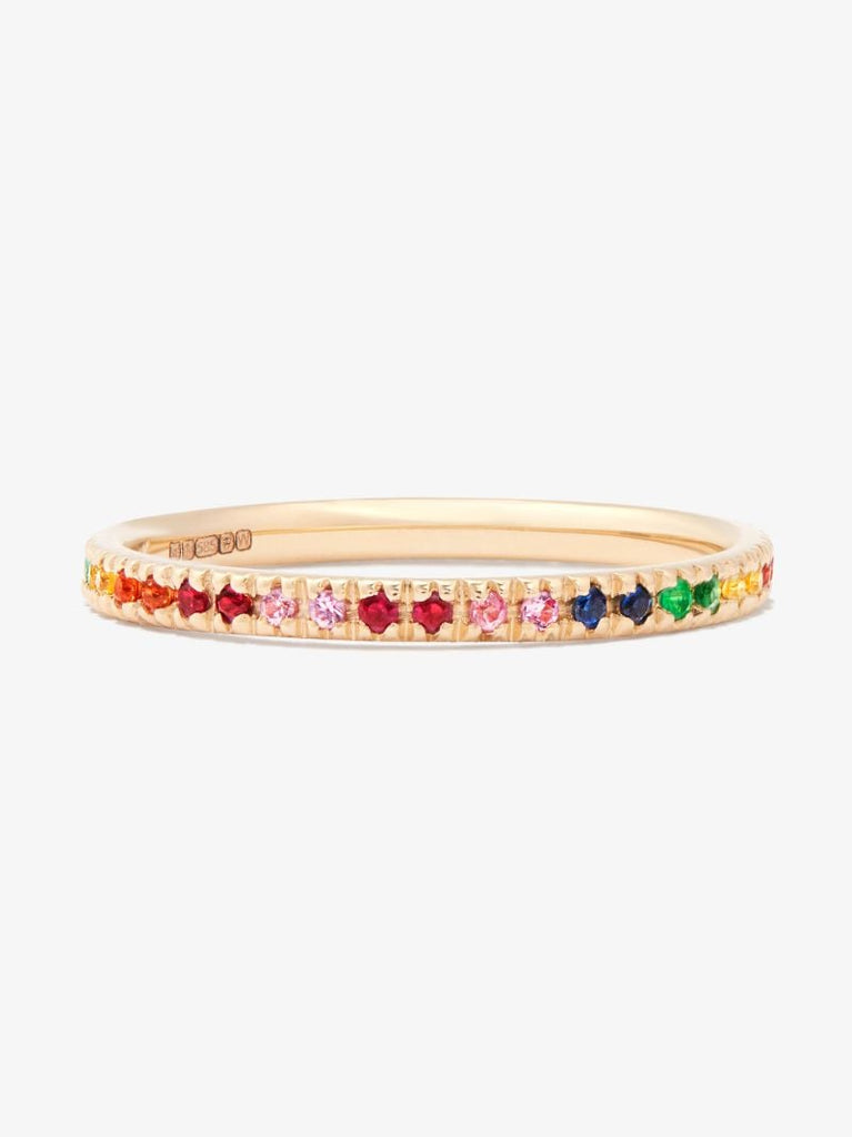 14k Yellow Gold Rainbow Gemstone Eternity Ring
