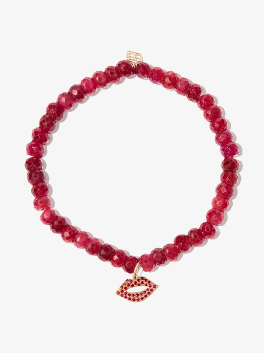 14k Yellow Gold Lips Beaded Diamond Bracelet