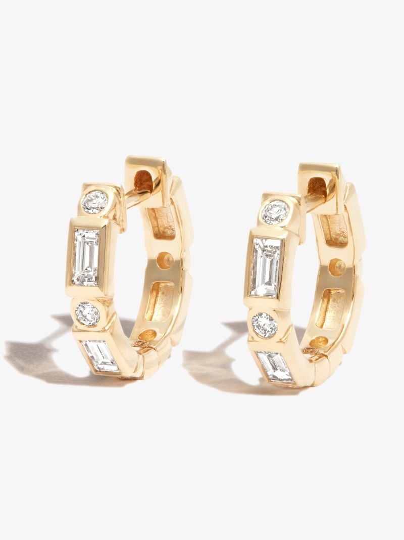 14k Yellow Gold Diamond Huggie Hoop Earrings