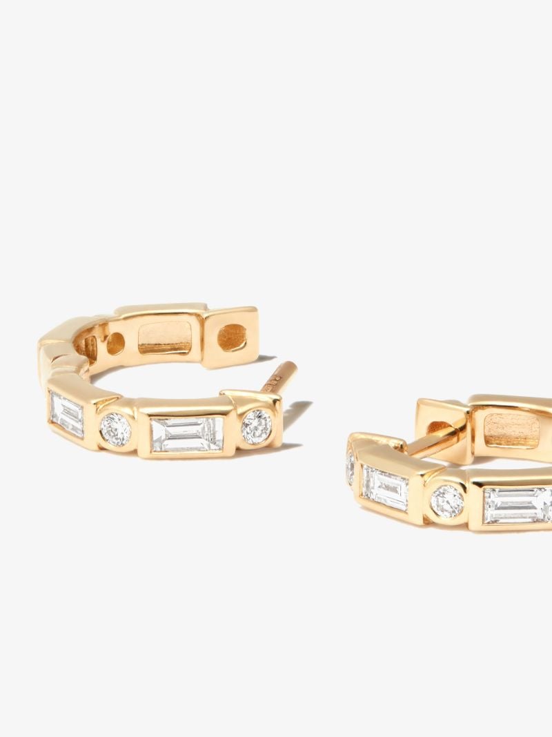 14k Yellow Gold Diamond Huggie Hoop Earrings