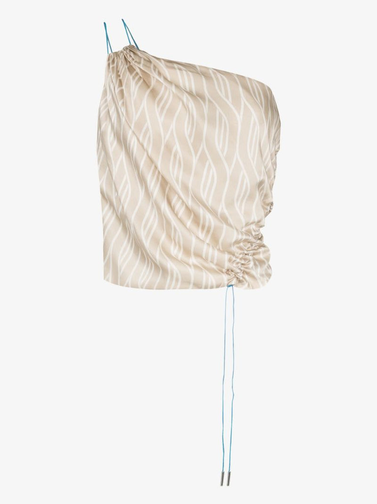X Browns Focus Neutral Deva One Shoulder Printed Silk Top