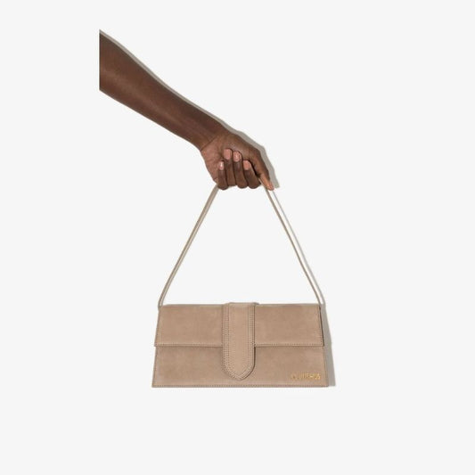 Neutral Le Bambino Long Suede Shoulder Bag