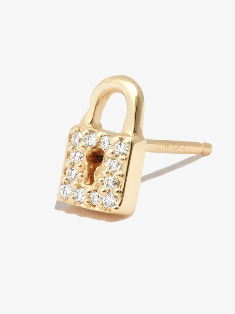 14k Yellow Gold Lock Diamond Stud Earring