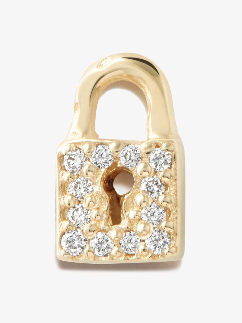 14k Yellow Gold Lock Diamond Stud Earring