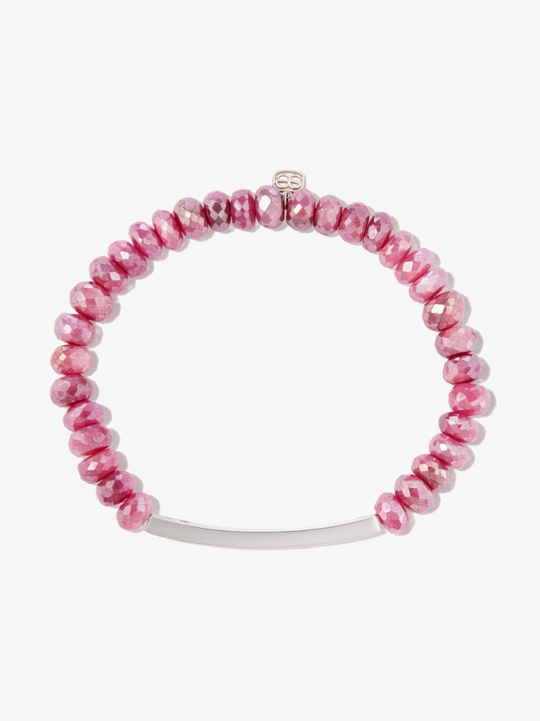 14k White Gold Bar Beaded Diamond Bracelet