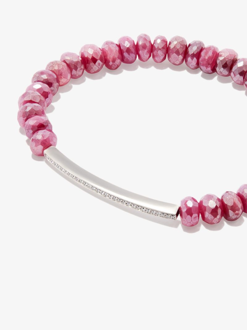 14k White Gold Bar Beaded Diamond Bracelet