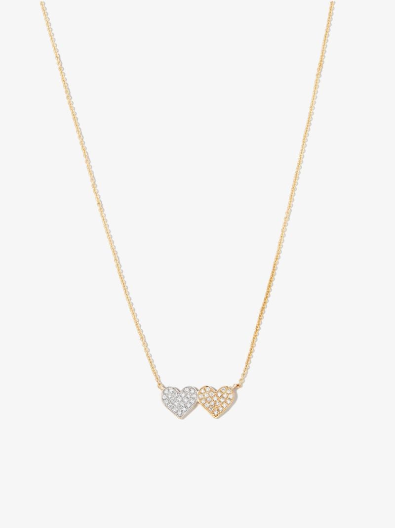 14k Yellow Gold Medium Double Heart Diamond Necklace