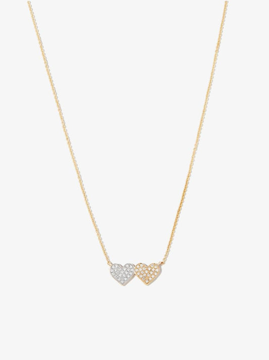 14k Yellow Gold Medium Double Heart Diamond Necklace