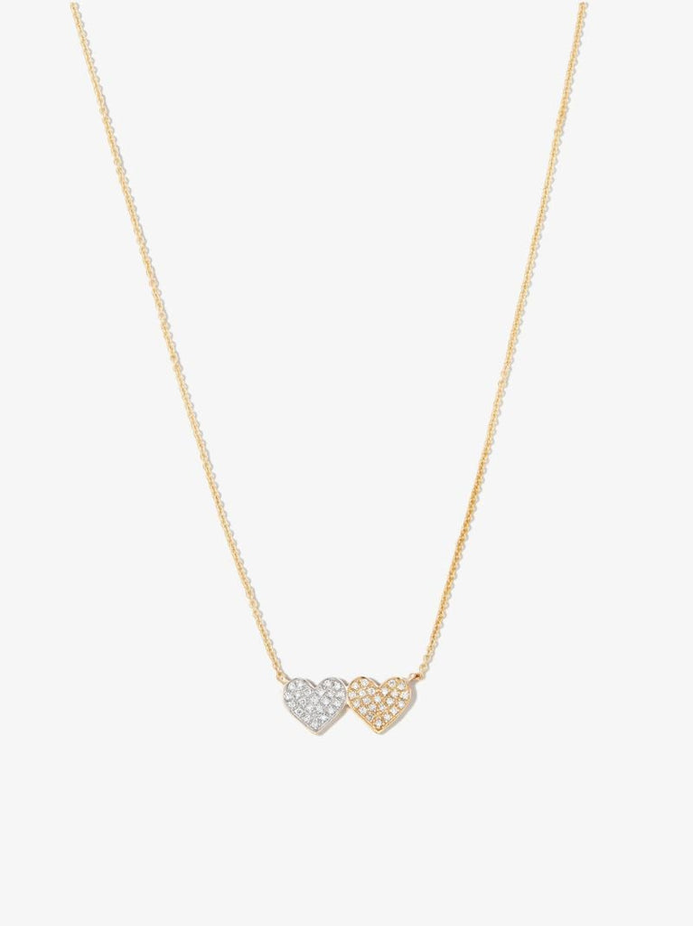 14k Yellow Gold Medium Double Heart Diamond Necklace