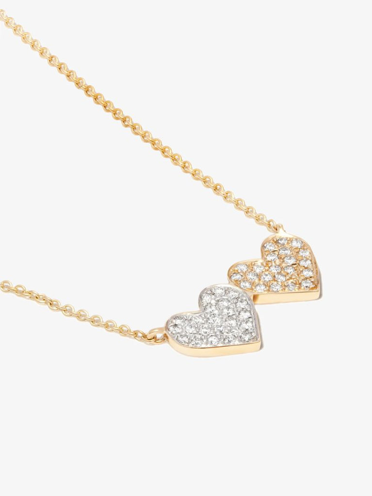 14k Yellow Gold Medium Double Heart Diamond Necklace