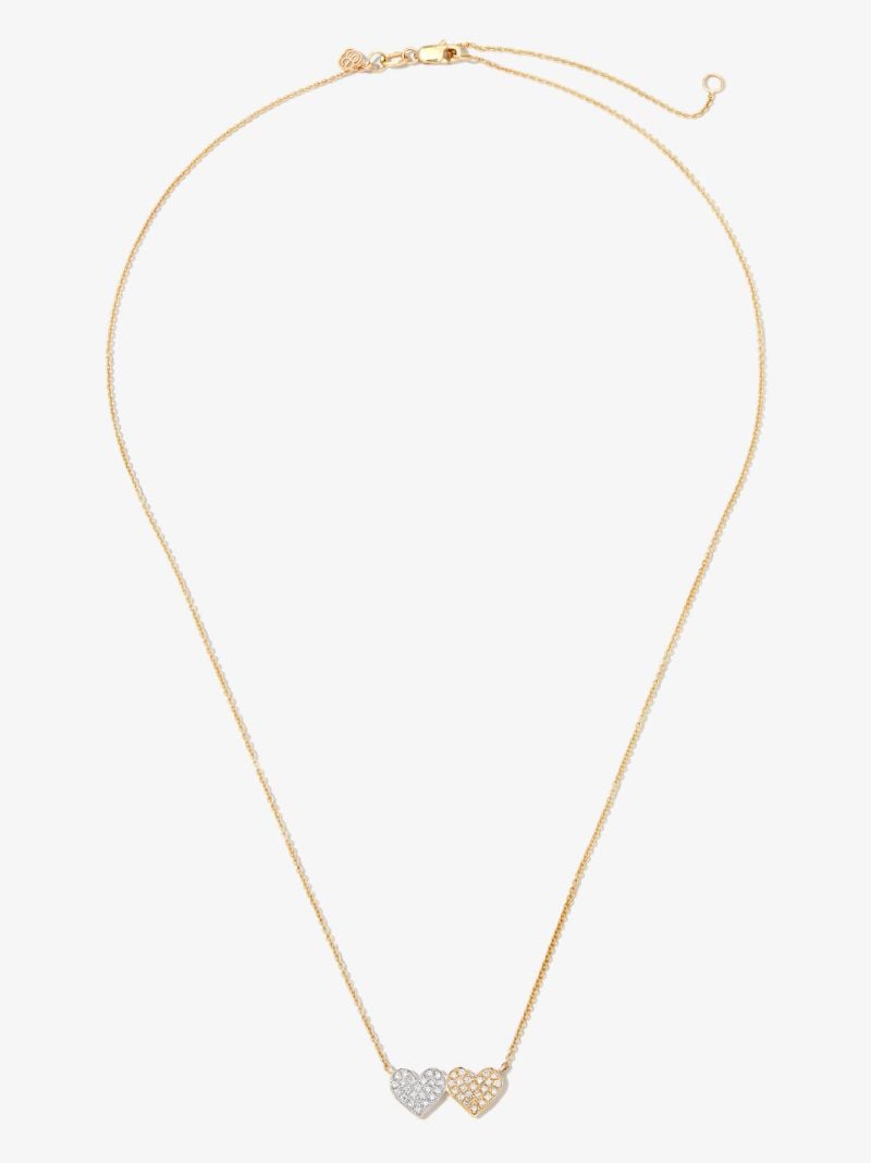 14k Yellow Gold Medium Double Heart Diamond Necklace