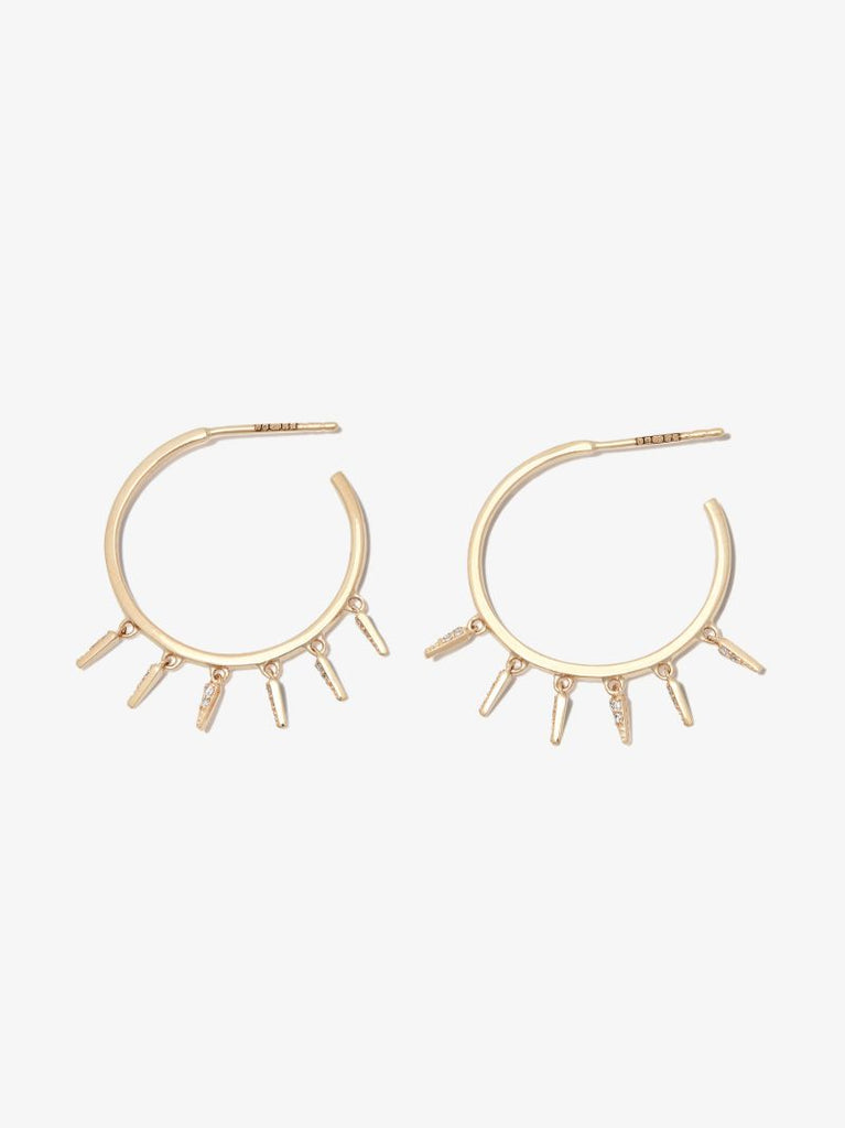 14k Yellow Gold Medium Diamond Fringe Hoop Earrings