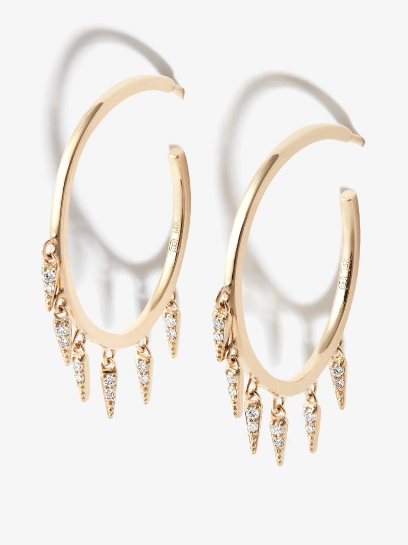 14k Yellow Gold Medium Diamond Fringe Hoop Earrings