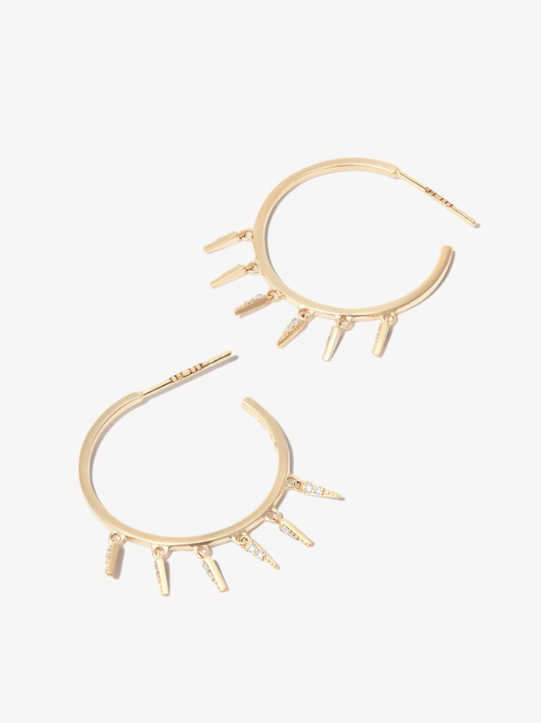 14k Yellow Gold Medium Diamond Fringe Hoop Earrings
