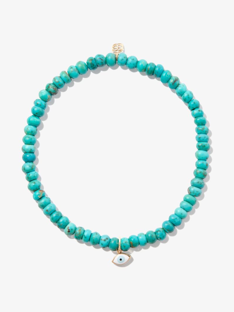 14k Yellow Gold Evil Eye Turquoise Beaded Bracelet