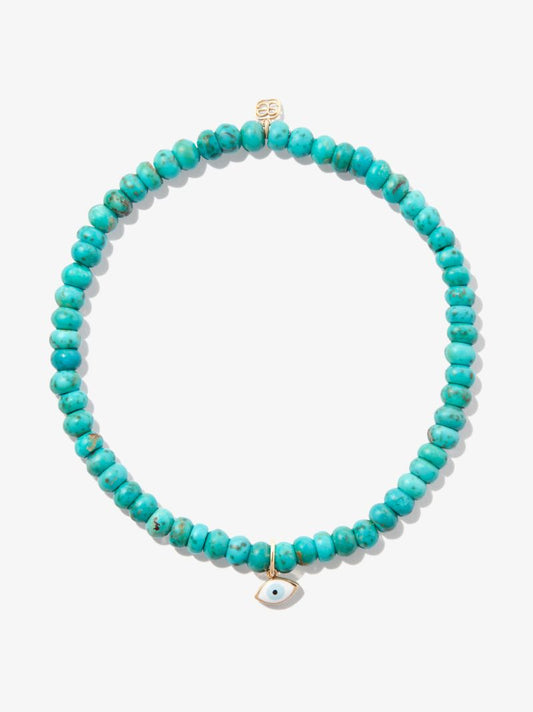 14k Yellow Gold Evil Eye Turquoise Beaded Bracelet