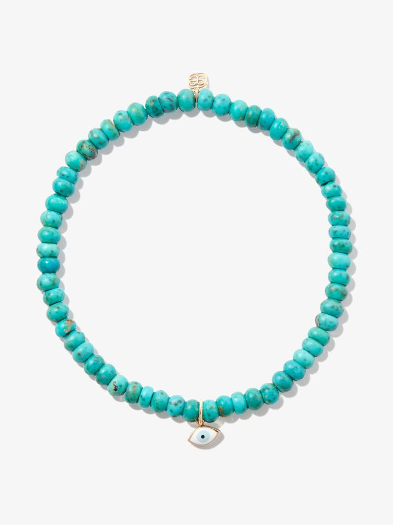 14k Yellow Gold Evil Eye Turquoise Beaded Bracelet