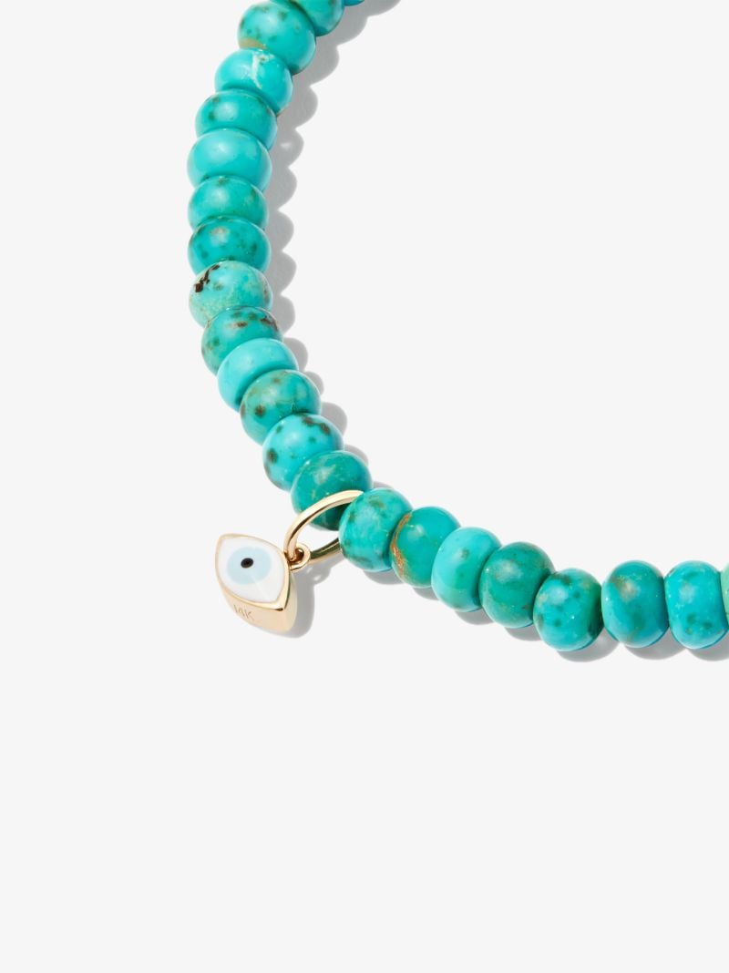 14k Yellow Gold Evil Eye Turquoise Beaded Bracelet