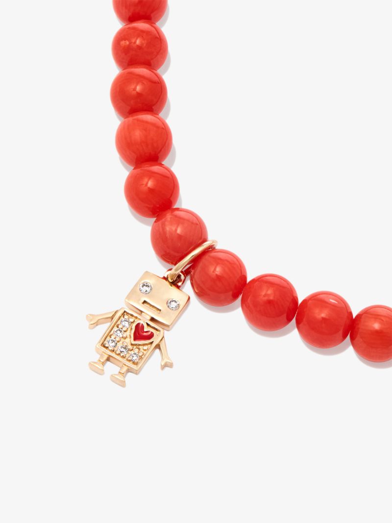 14k Yellow Gold Robot Beaded Bracelet